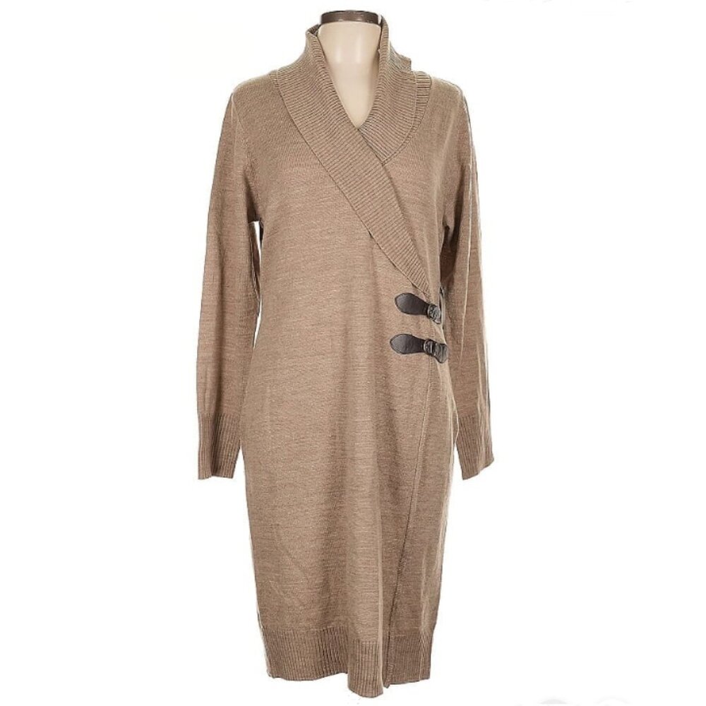 New York & Company Sweater Dress in Tan